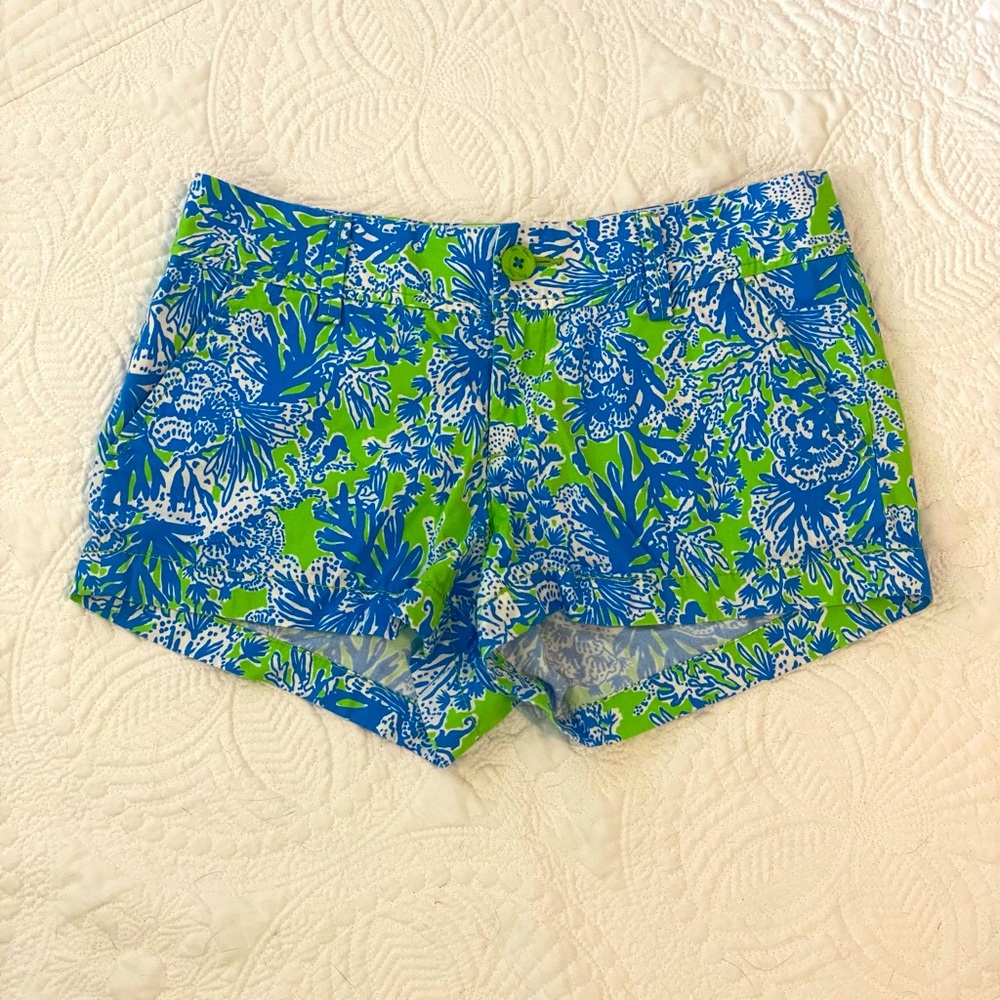 Lilly Pulitzer Blue, Green & White Floral Print Bermuda Shorts